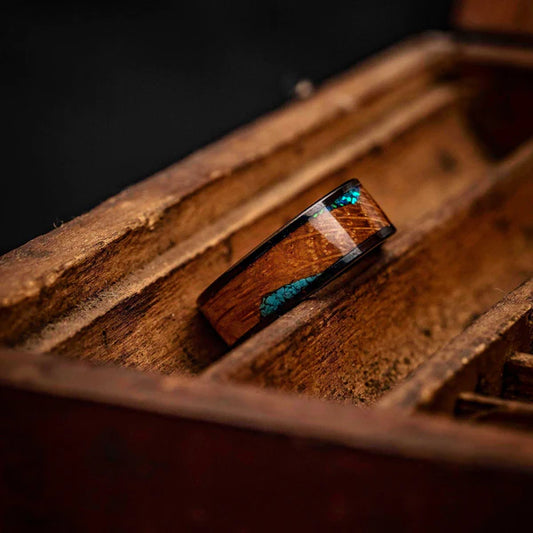 Turquoise and Wood Engagement Ring: A Unique Blend of Natural Beauty and Elegance