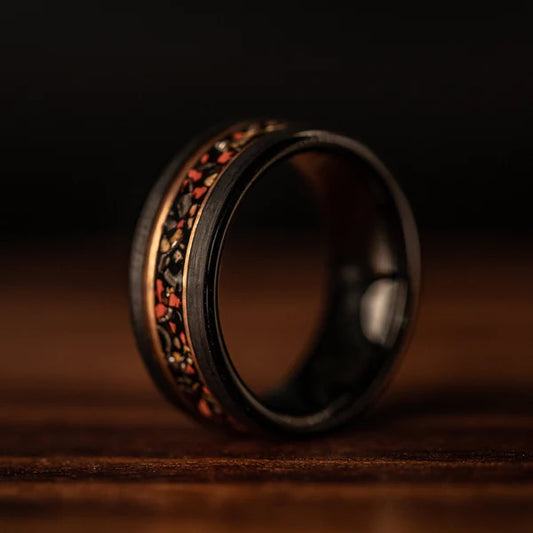 Unique Men's Wedding Ring: Dinosaur Bone & Meteorite Inlay for a Truly One-of-a-Kind Band