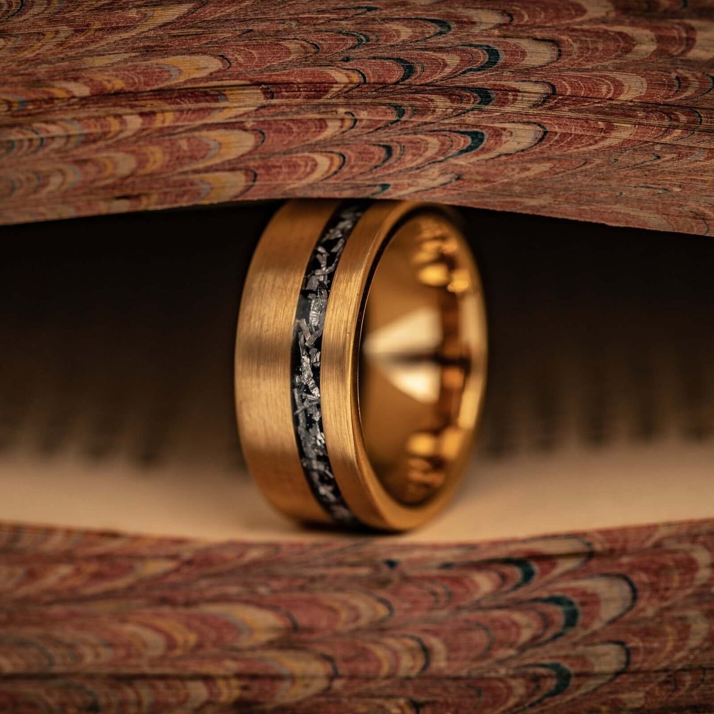 yellow gold ring with meteorite