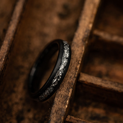 His and hers wedding bands crafted with real meteorite