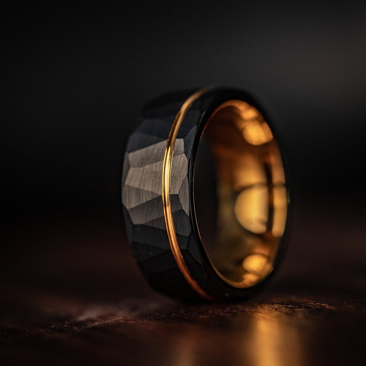 HAMMERED BLACK WEDDING Band, Mens Wedding Band Black, Hammered Ring, Rose Gold Engagement Ring, Unique Ring, Men's Wedding Band