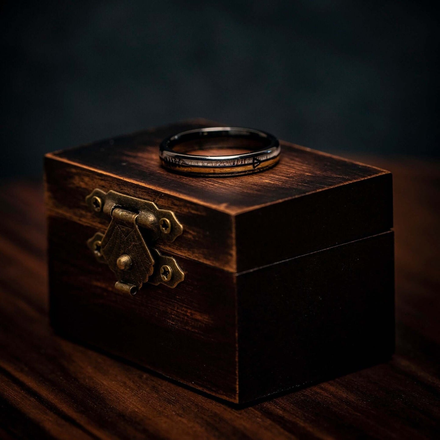 Elegant women's engagement ring crafted with real deer antler and wood inlay.