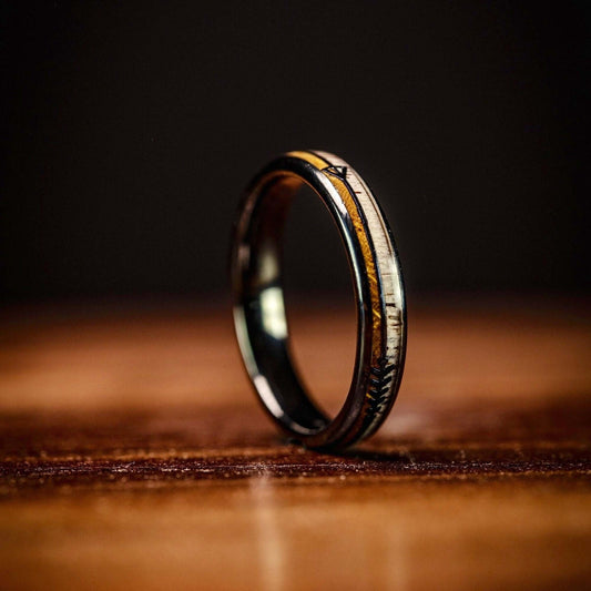 Women's 4mm wedding ring featuring real deer antler and wood for a rustic charm.