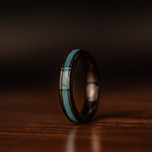 Womens 4mm Black tungsten wedding ring with Turquoise inlay
