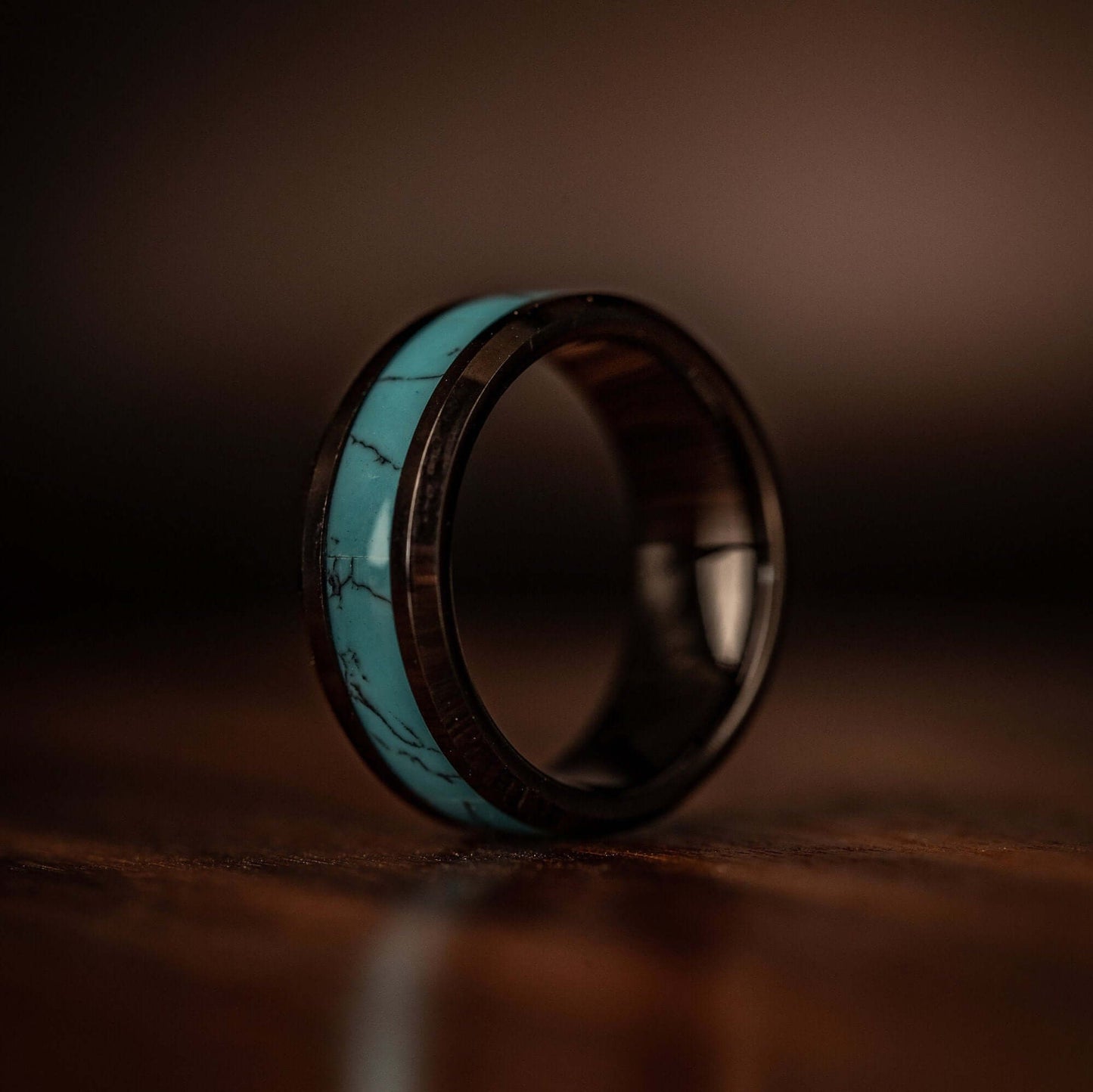 Black Wedding band with Turquoise inlay 8mm