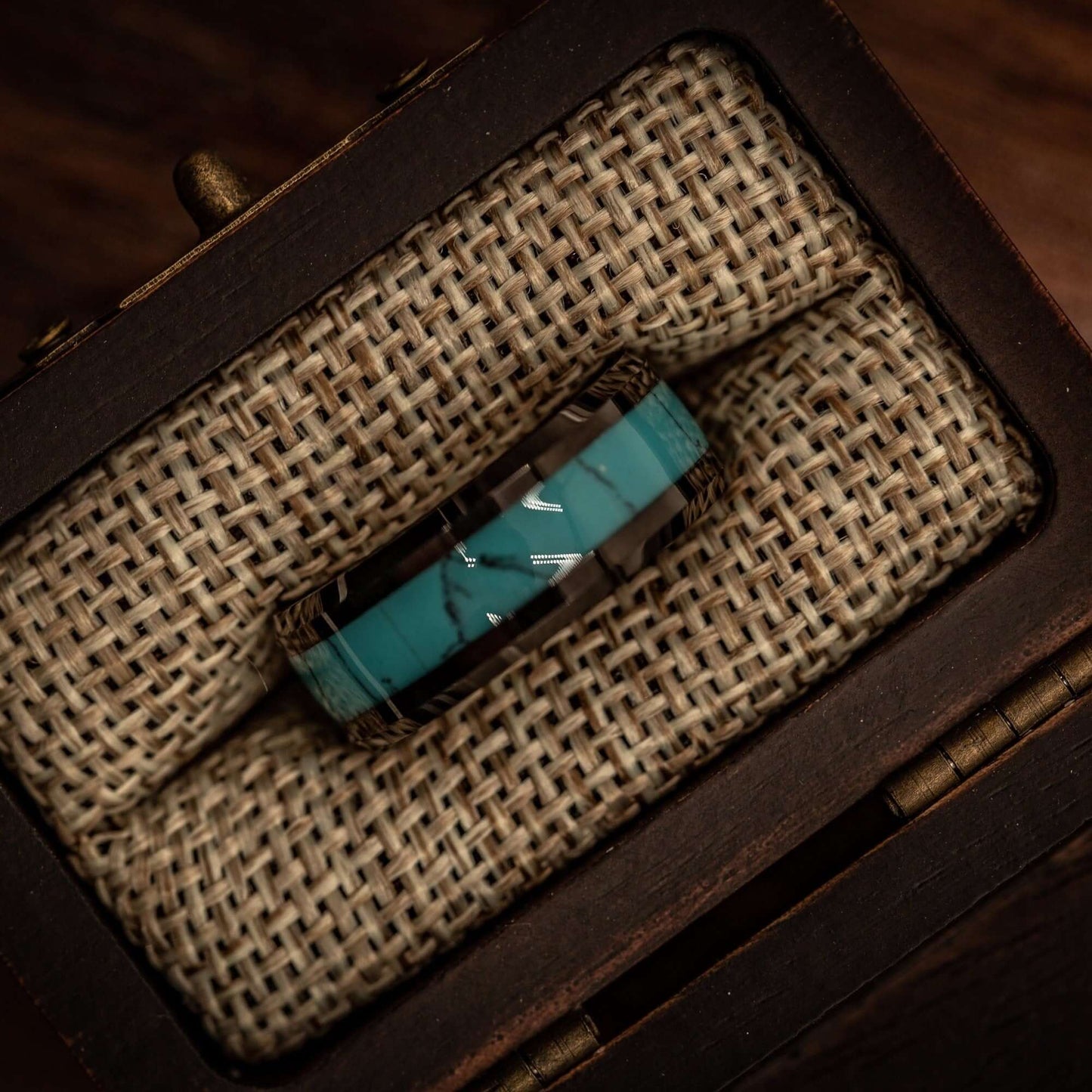 8mm mens black tungsten ring with turquoise inlay
