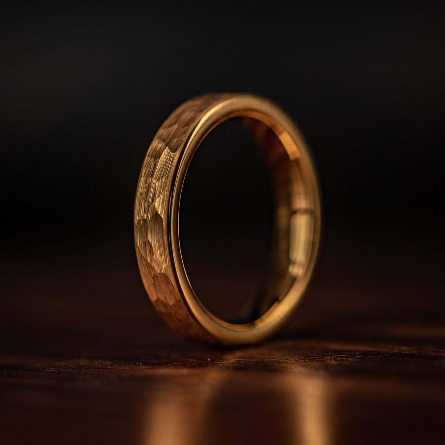Women's 4mm Hammered Yellow Gold Tungsten Wedding Ring