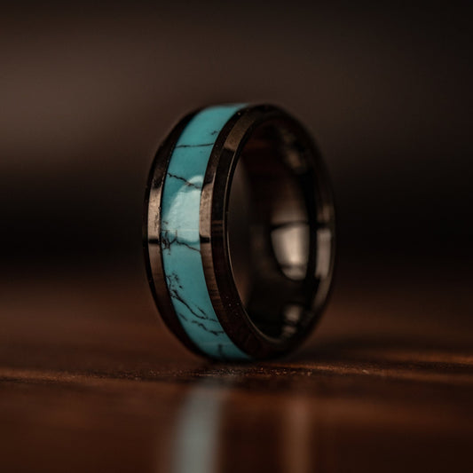 mens turquoise wedding ring with Black band