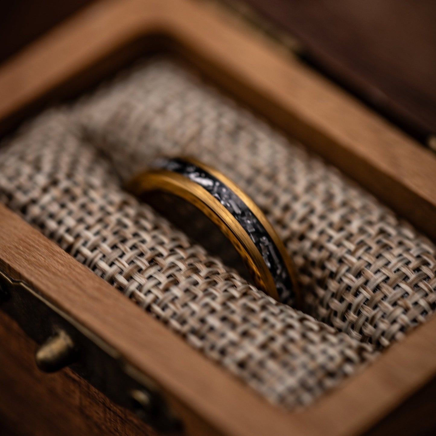 His & Hers Gold & Meteorite Wedding Ring Set