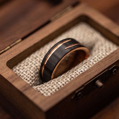 BLACK and ROSE GOLD offset inlay 8mm band, black and rose gold wedding band, Black and Rose Gold inlay wedding ring, Mens Black Ring, Unique