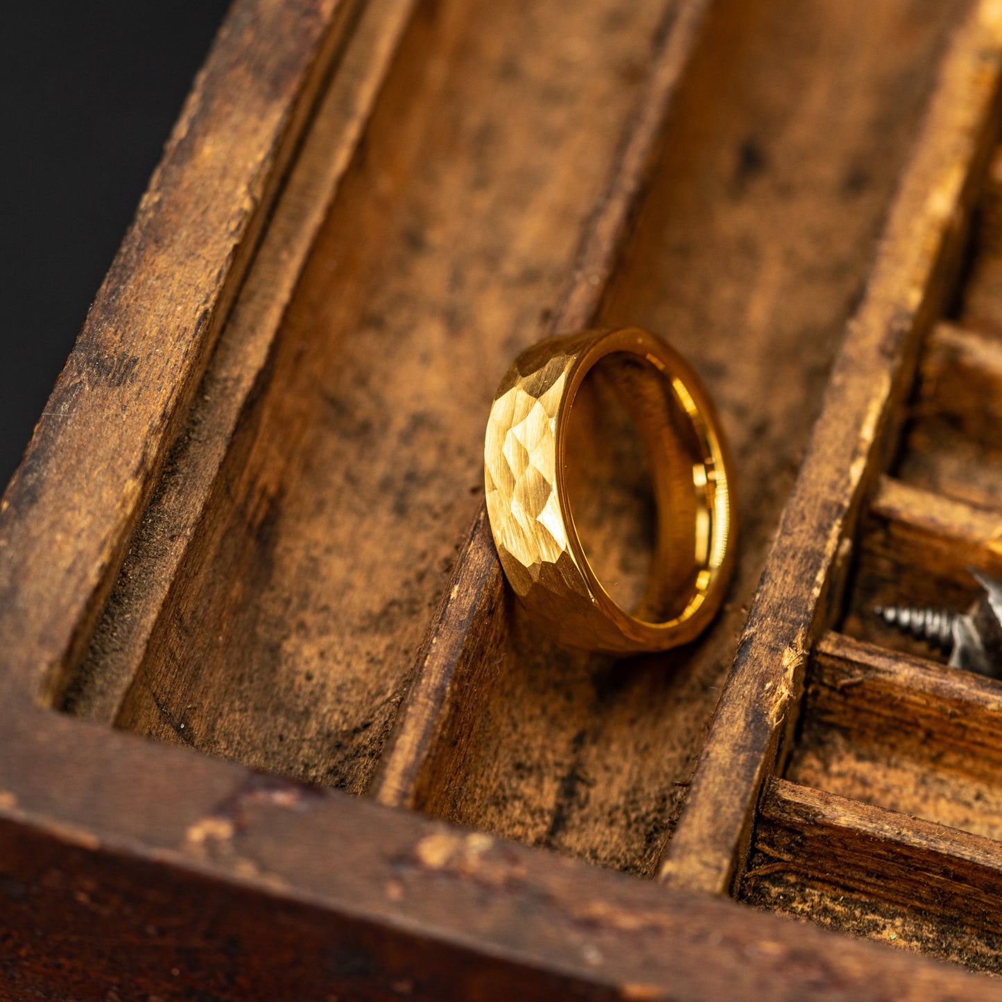 HAMMERED GOLD WEDDING 6mm Ring, 18K Yellow Gold Wedding Band, Men's Engagement Ring, Hammered Ring, Gold Tungsten Ring, Men's Wedding Band
