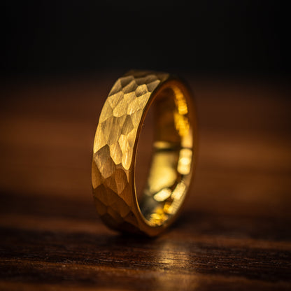 HAMMERED GOLD WEDDING 6mm Ring, 18K Yellow Gold Wedding Band, Men's Engagement Ring, Hammered Ring, Gold Tungsten Ring, Men's Wedding Band