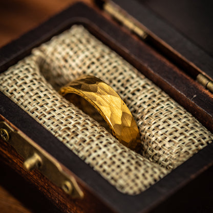 HAMMERED GOLD WEDDING 6mm Ring, 18K Yellow Gold Wedding Band, Men's Engagement Ring, Hammered Ring, Gold Tungsten Ring, Men's Wedding Band