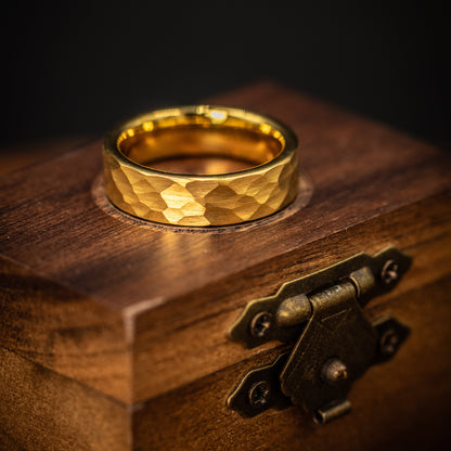 HAMMERED GOLD WEDDING 6mm Ring, 18K Yellow Gold Wedding Band, Men's Engagement Ring, Hammered Ring, Gold Tungsten Ring, Men's Wedding Band