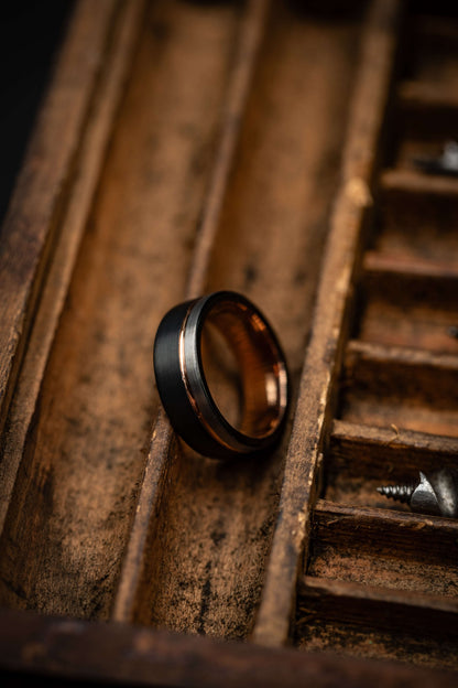BLACK and SILVER WEDDING Ring with rose Gold, Hammered Ring, Rose Gold Engagement Ring, Unique Ring, Men's Wedding Band