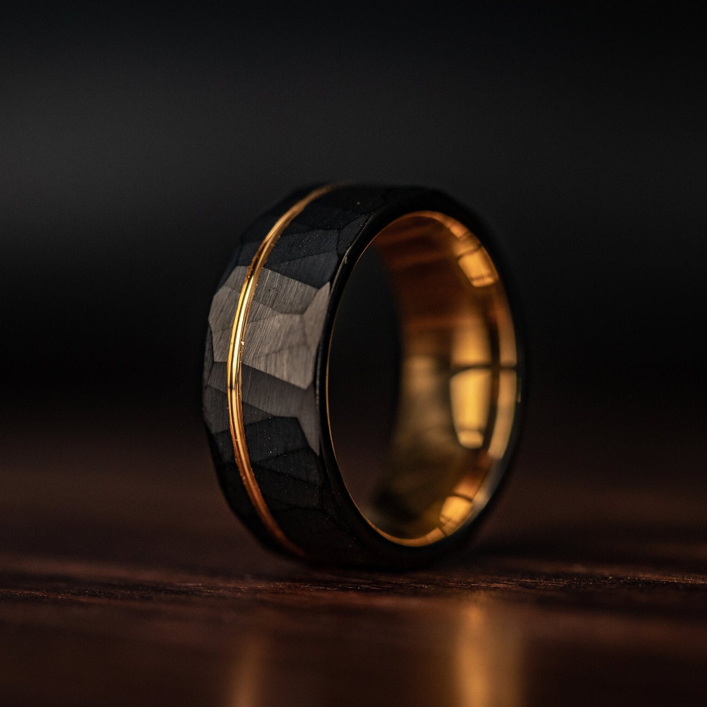 HAMMERED BLACK WEDDING Band, Mens Wedding Band Black, Hammered Ring, Rose Gold Engagement Ring, Unique Ring, Men's Wedding Band