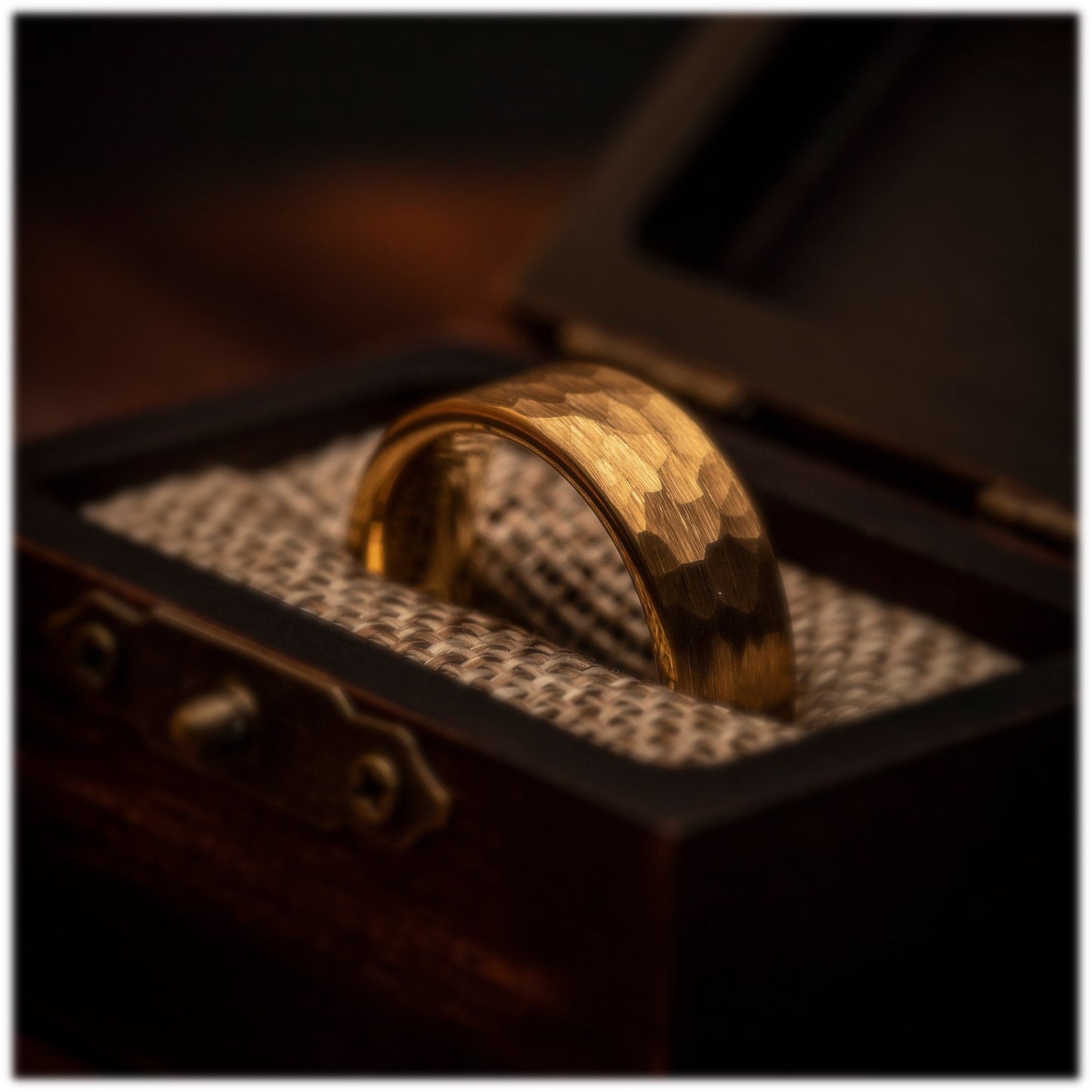 Handsome hammered gold ring, a perfect choice for a men's wedding band.