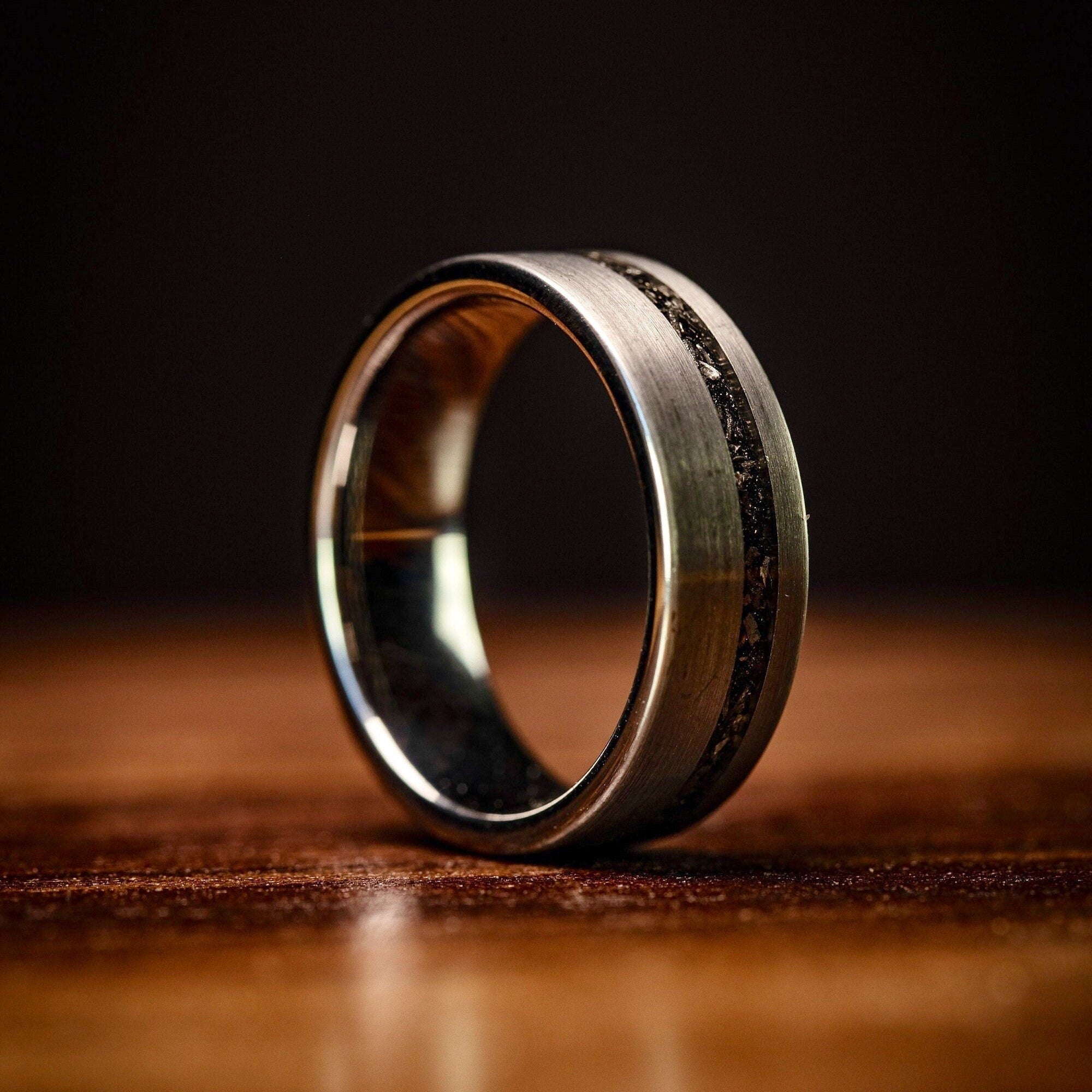 COUPLES BLACK METEORITE Rings, His and Hers Wedding Rings, Black  Sandblasted & Meteorite Wedding Band, Wedding Ring Set, Real Meteorite Ring  - Etsy