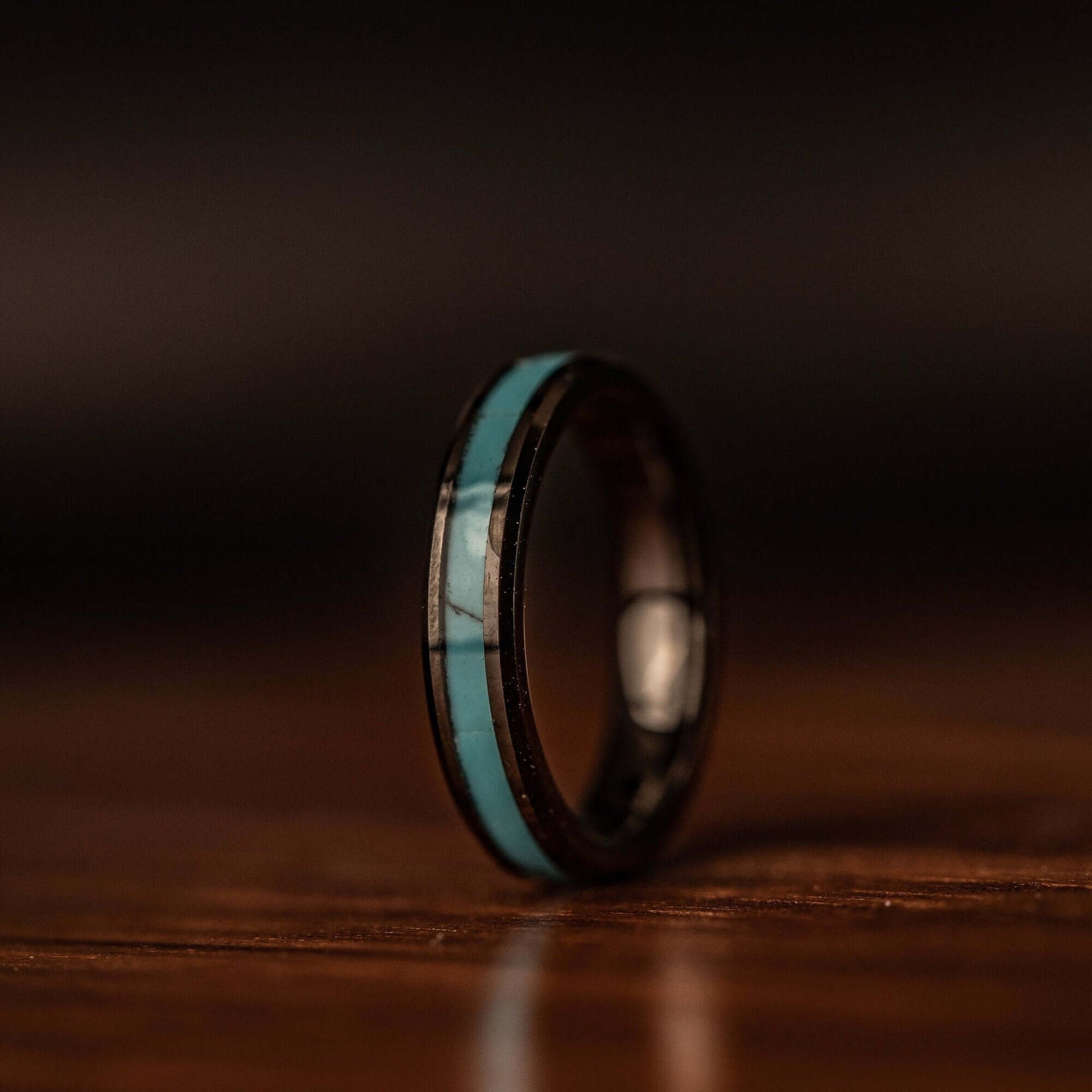 Womens 4mm Black tungsten wedding ring with Turquoise inlay