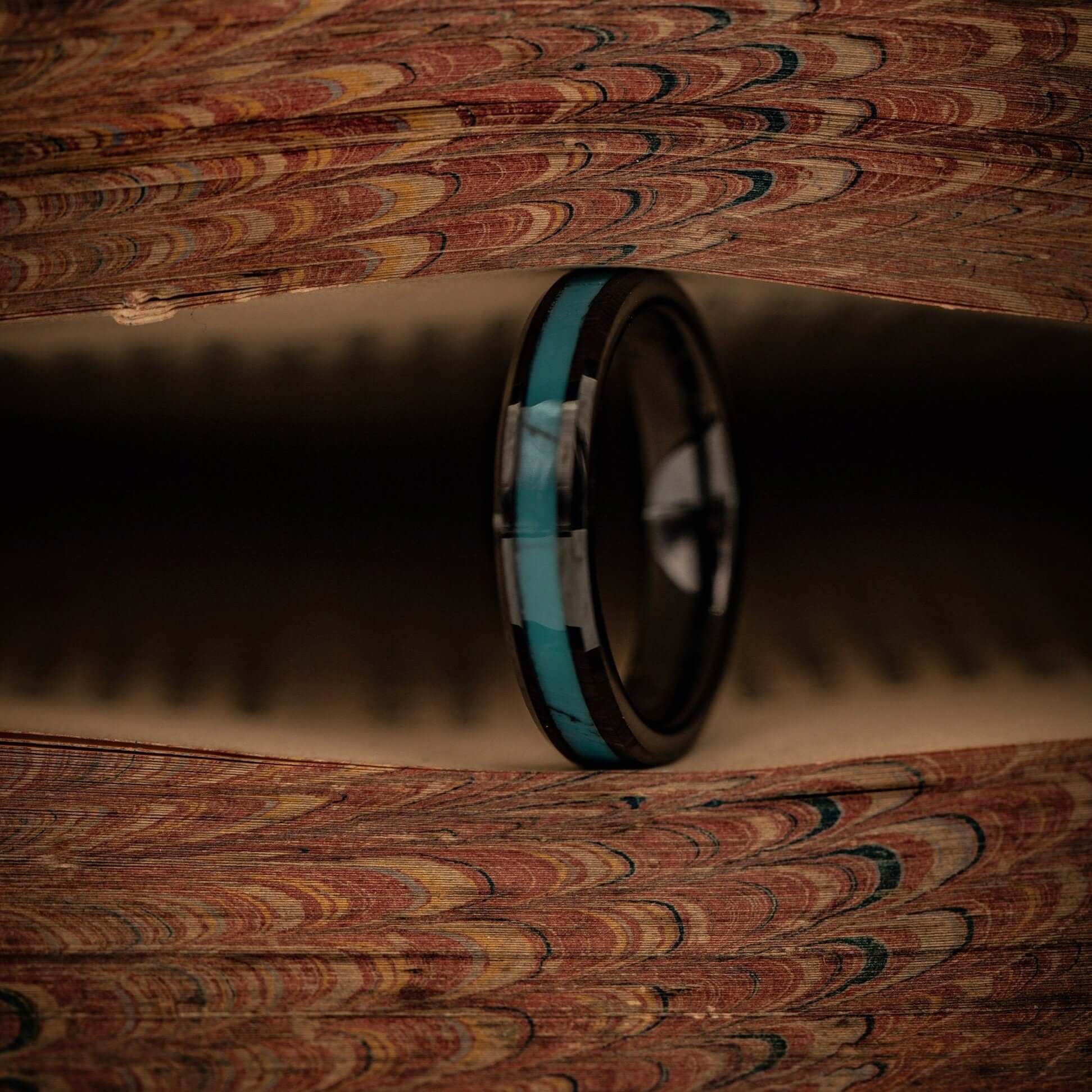 Turquoise wedding ring with black tungsten band